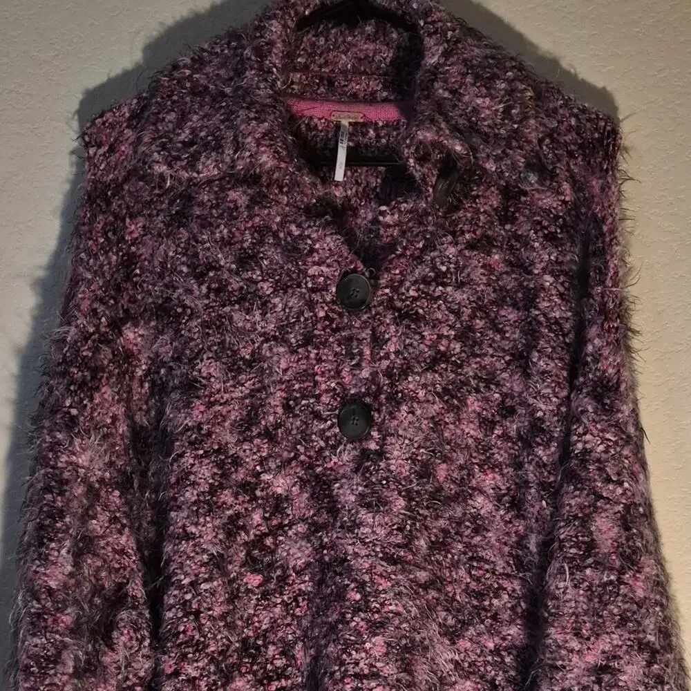 NWOT Free People Stella Collar Sweater In Shocking Pink